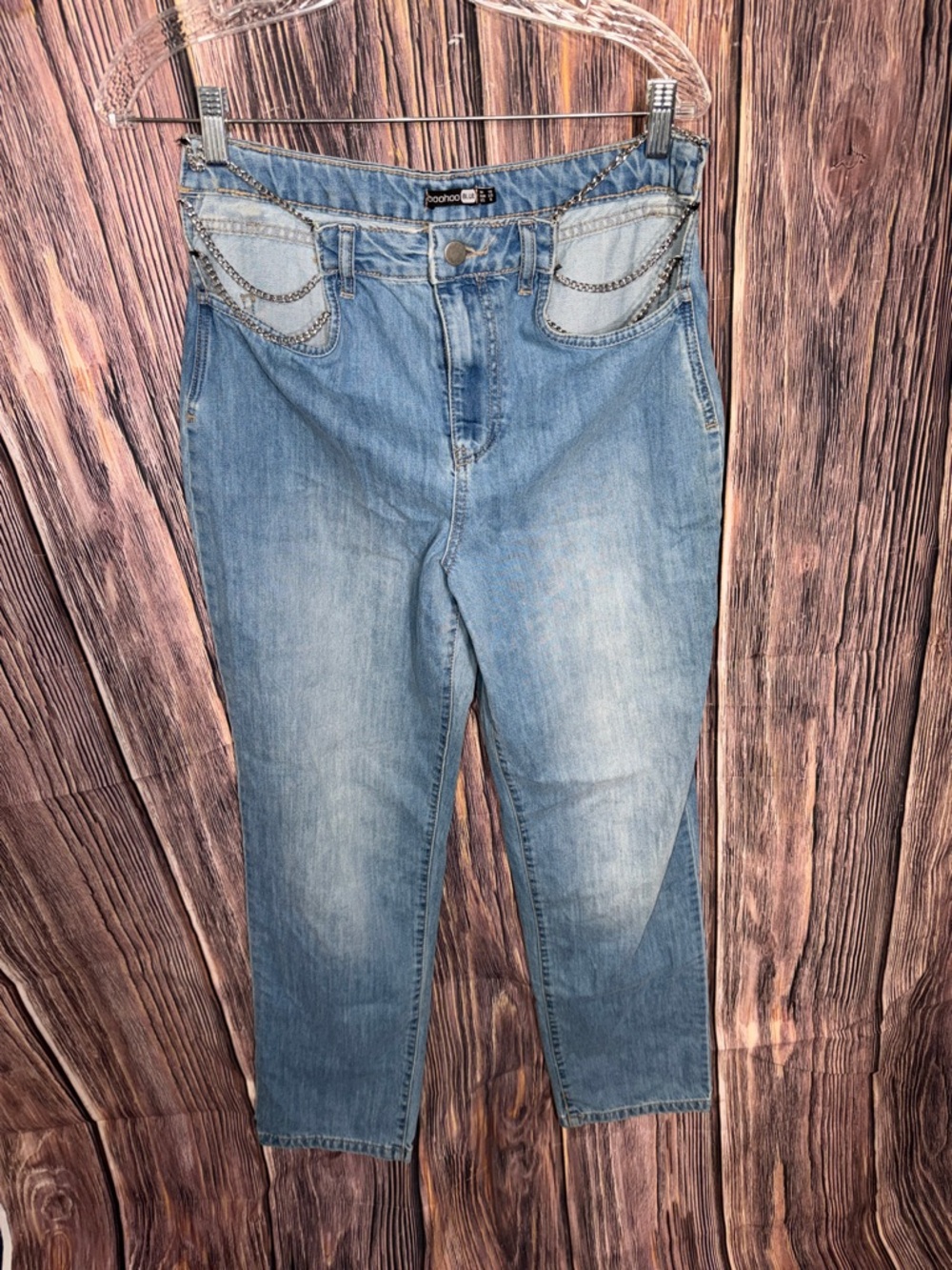 Boohoo Blue Denim Jeans Chain Pocket Detail Light Wash US 6